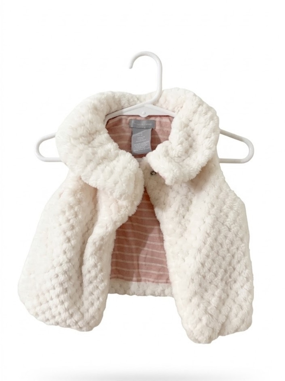 Tahari Infant Faux Fur Quilted Vest Cream Light Rose Snap Collar Size 3-6 Months